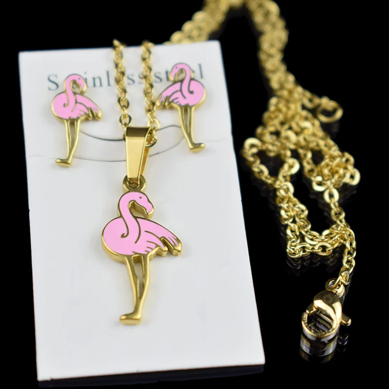 Розовый/Фламинго/лебедь/пламенная птица из нержавеющей стали 100% позолоченное