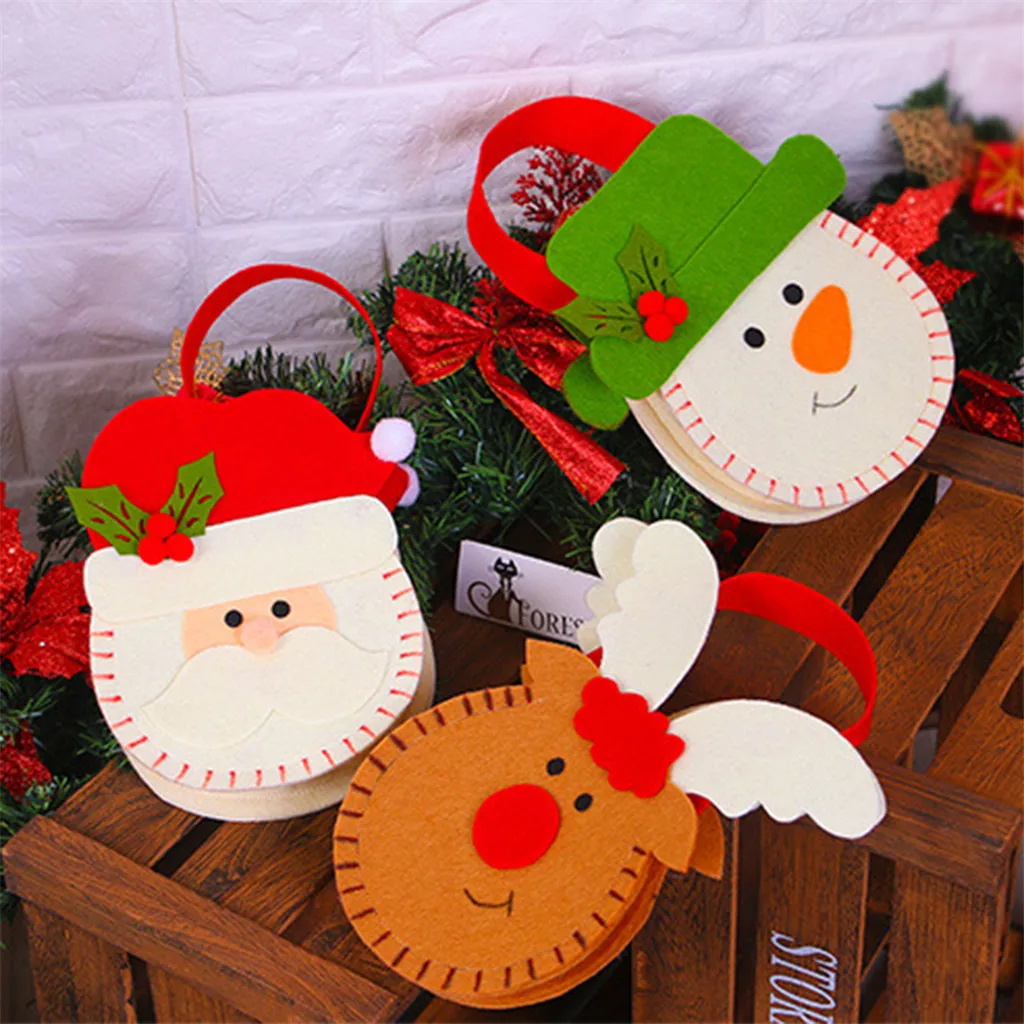 New Cute Christmas Candy Storage Bag Party Decoration 3pcs Nonwovens Bags Sweet Gift Xmas Stocking Handbag Decor Supplies | Дом и сад