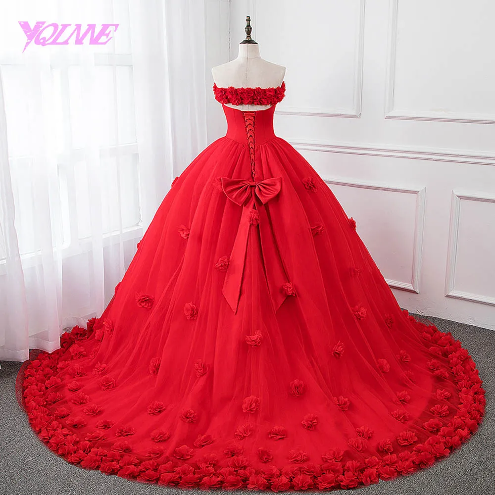 YQLNNE красные платья с цветами 2018 для Quinceanera бальное платье на шнуровке милое 16 15