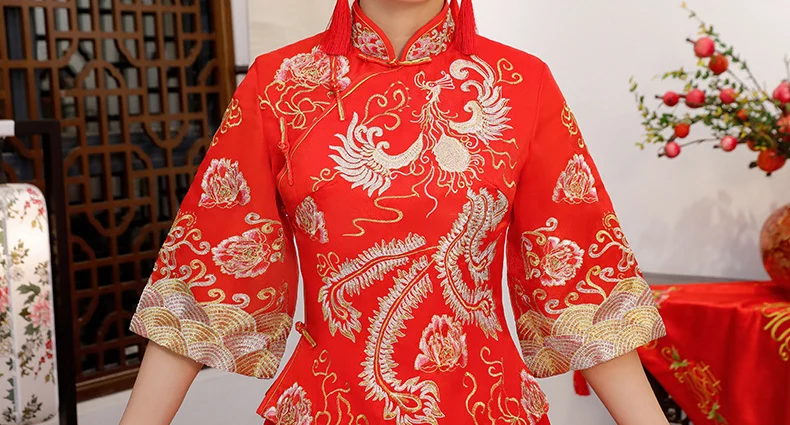 

Red Wedding dress traditional chinese Qipao National Costume Womens Overseas New China Style Bride Embroidery Cheongsam S-XXXL