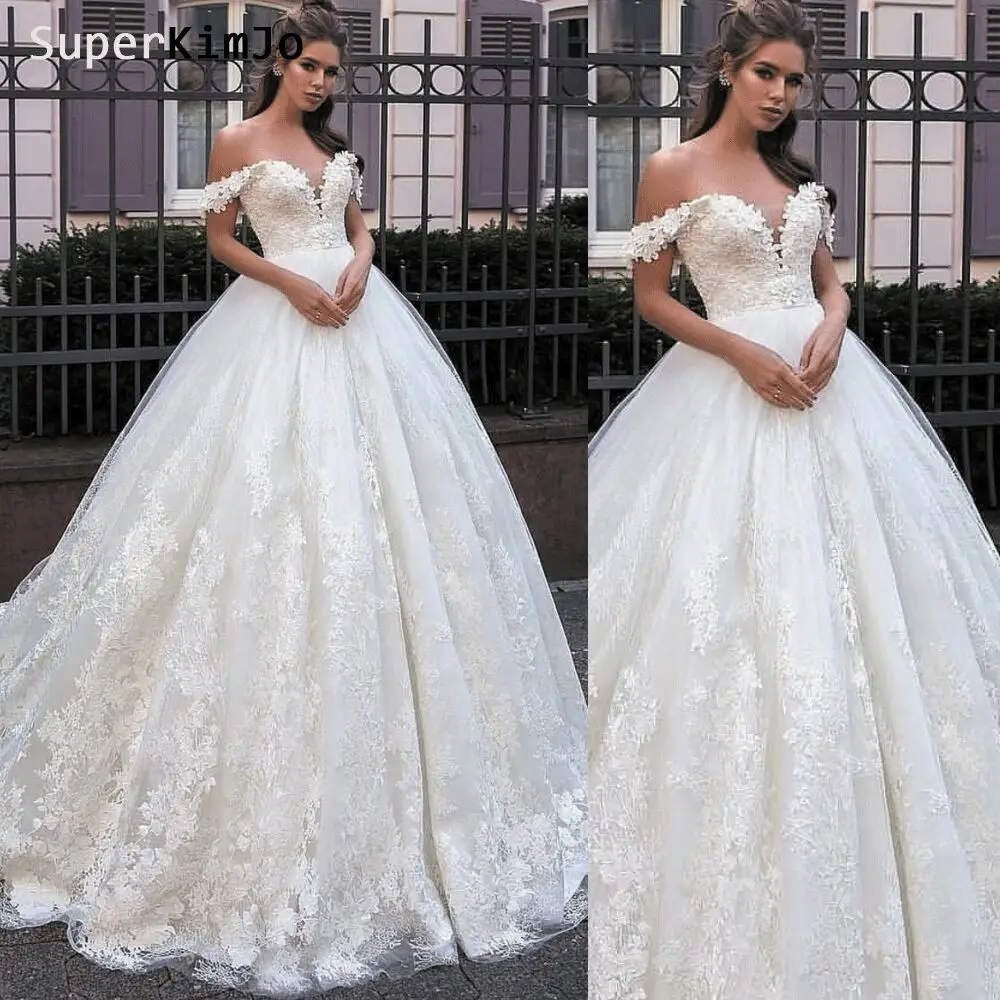 SuperKimJo Robe De Mariee кружевные аппликационные Свадебные платья с открытыми плечами