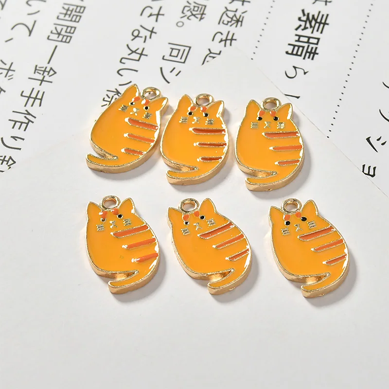 10 шт./упак. с милым рисунком кота эмалированная подвеска металлический золотой