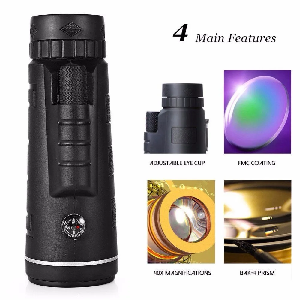 40X60 BAK4 Monocular Telescope HD Mini Outdoor Hunting Camping Scopes With Compass Phone Clip Tripod | Инструменты