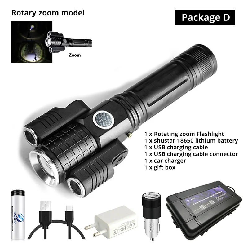 Zoomable-Package D Деформируемый светодиодный фонарик супер яркий фонарь 1T6+ 2XPE Zoomable 4 режима освещения питание от аккумулятора 18650 для кемпинга, охоты - Испускаемый цвет: Zoomable-Package D