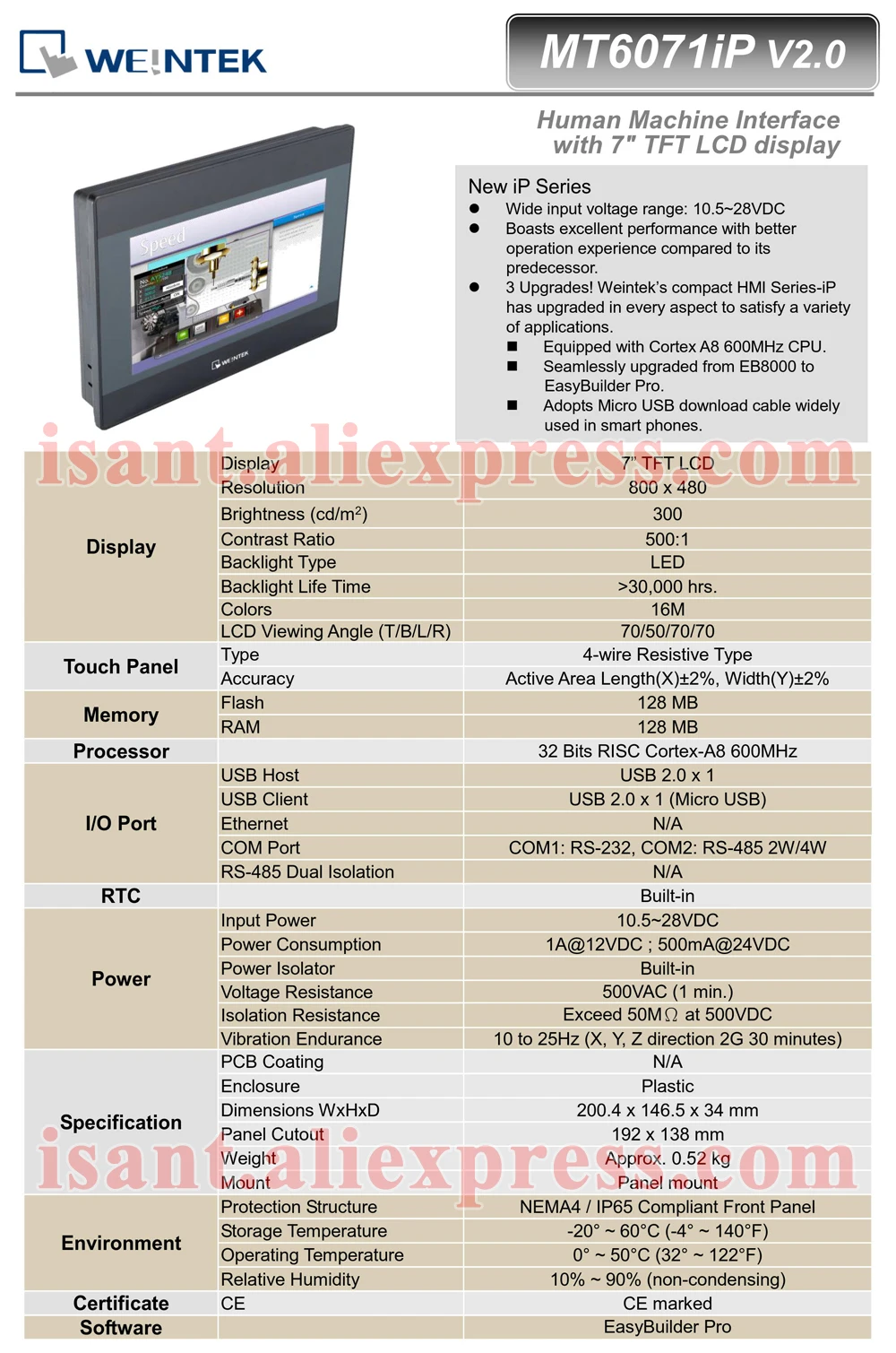 Weintek/Weinview MT8071iP MT6071iP " дюймовый HMI, с Ethernet или USB хостом