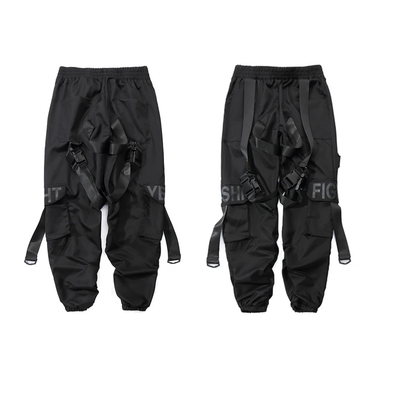 Мужские спортивные брюки в стиле хип хоп повседневные с несколькими пряжками