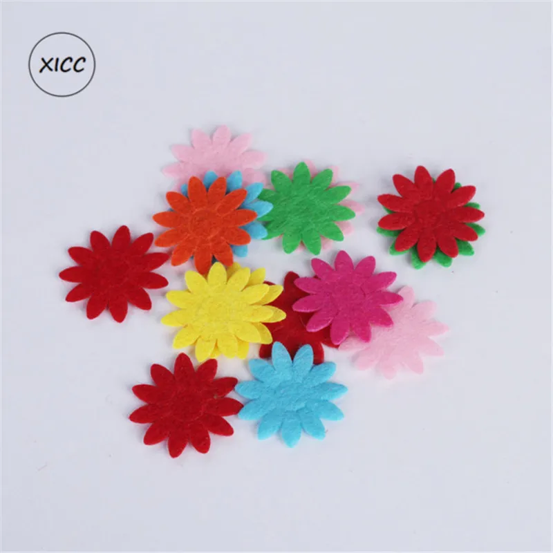 1-20 XICC 100PCS Colorful Nonwoven Round Flower Wool Felt Fabric Hair rope DIY Handmade Accessory Sticker Applique Patches Felt Pad - Цвет: 1-20