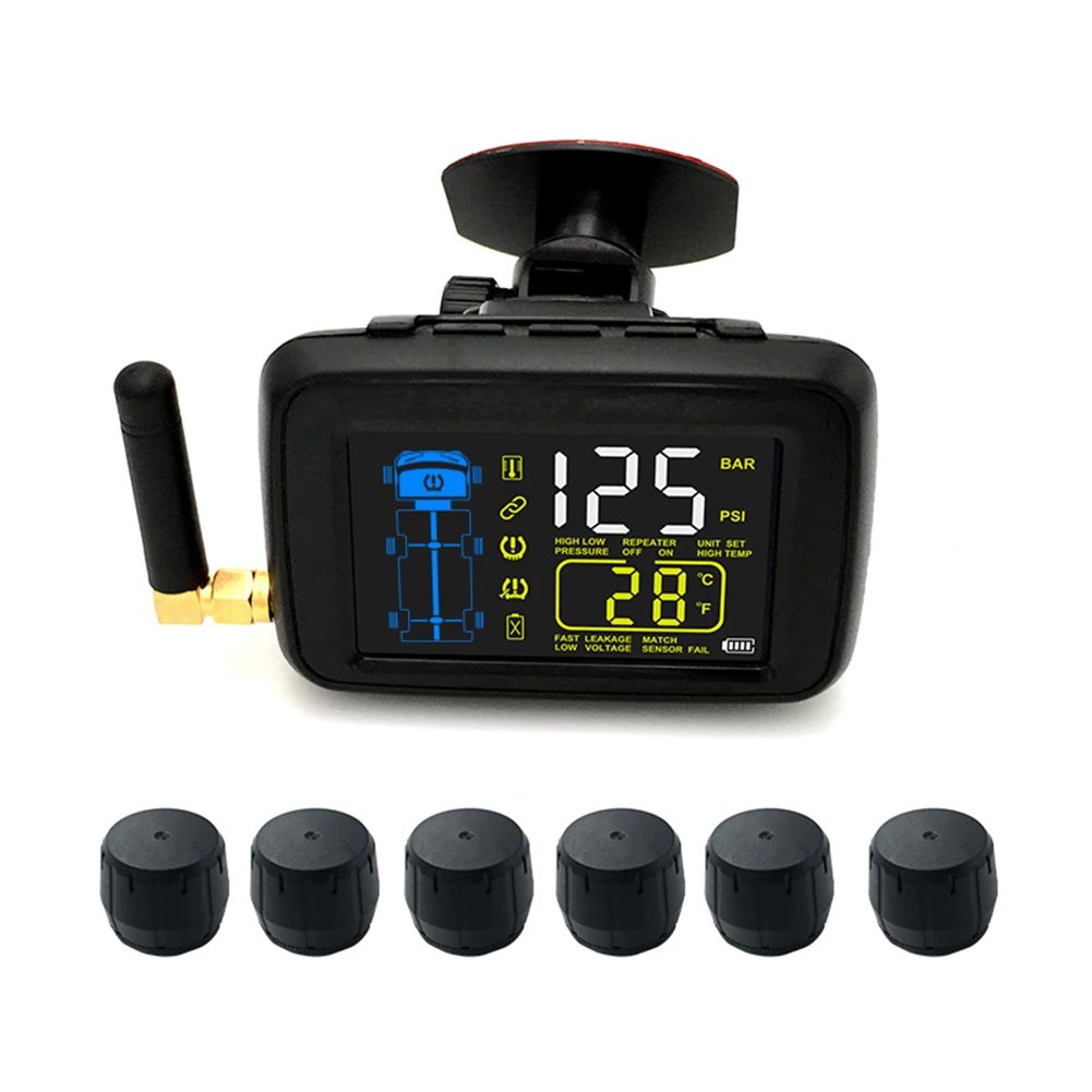 TPMS автомобильный универсальный беспроводной контроль давления в шинах 6 шт. колеса шины Внешний датчик цветной ЖК-сменный улучшенный сигнал