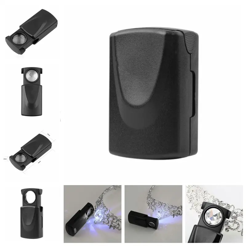 

30x21mm Foldable Loupe Pull Type Jewelry Mini Black Microscope Jewelry Magnifier With LED Light