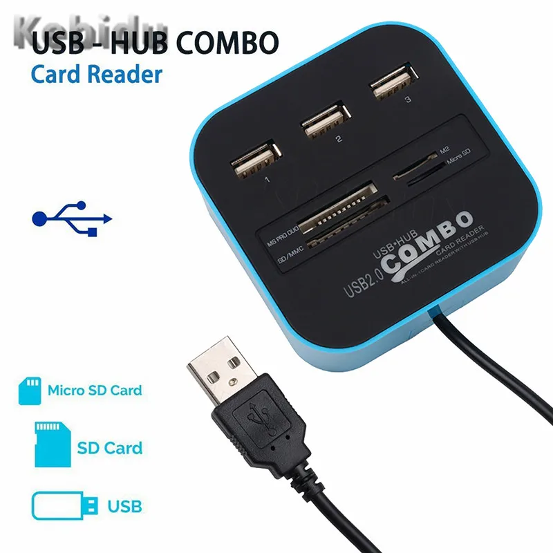 Высокоскоростной USB концентратор 2 0 3 порта с кардридером мини комбинированный