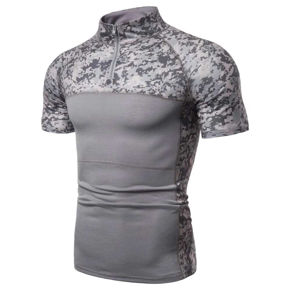 Men's Tactical T Shirt Camo Training Military Clothes Tops Outdoor Sport Fitness Large Size Elastic T-shirt Long Short Sleeve | Спорт и