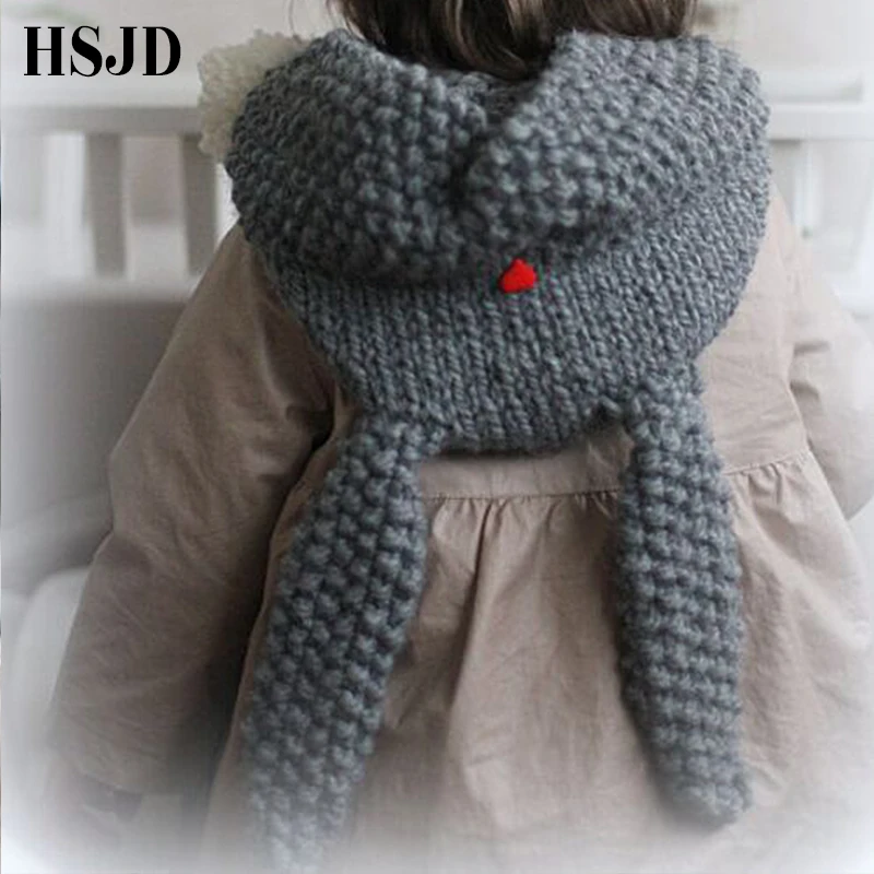 Шапка с милым кроликом 2018 зимняя детская вязаная крючком Серая шапка мультяшным