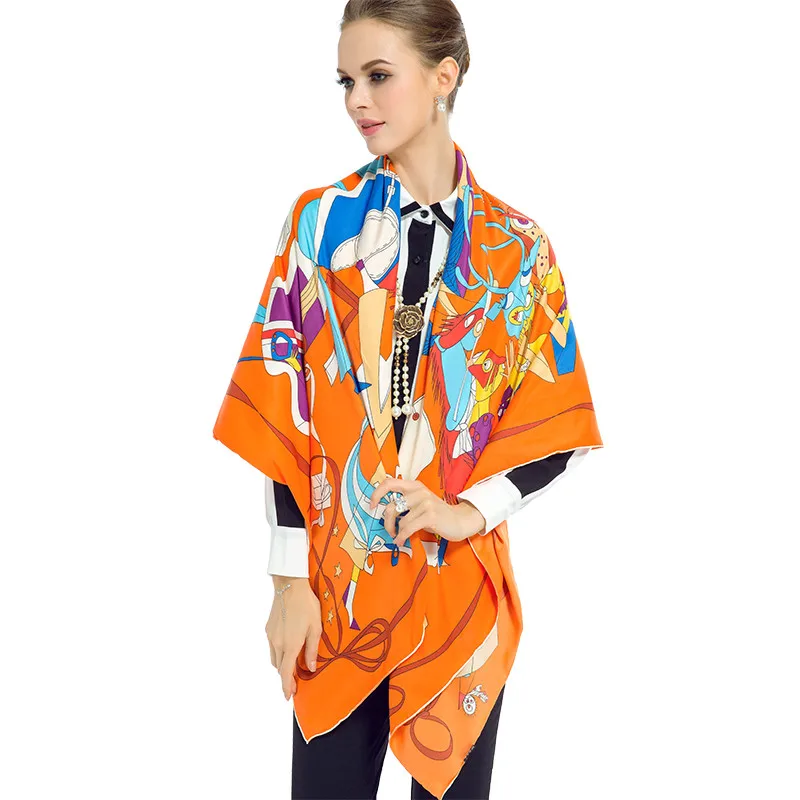 Twill Silk Women Scarf European Fashion Bags Ribbons Print Square Scarves 130*130 cm Brand High Quality Gift Luxury Shawl | Аксессуары