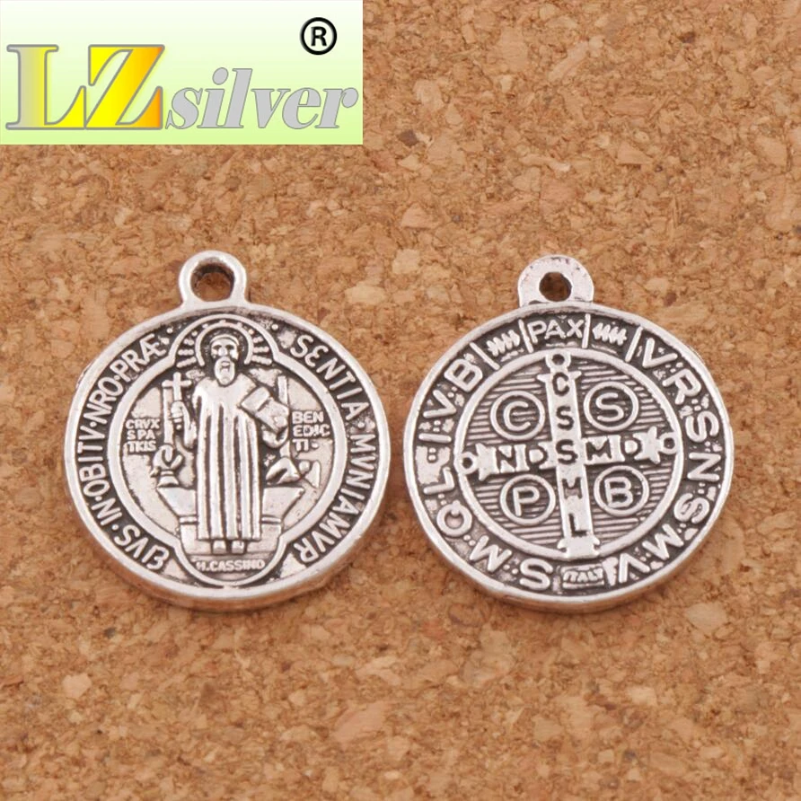 Сент-St Бенедикт нурсия патрон Медаль Крест Подвески L1649 12 шт. 20x17 мм старинное серебро