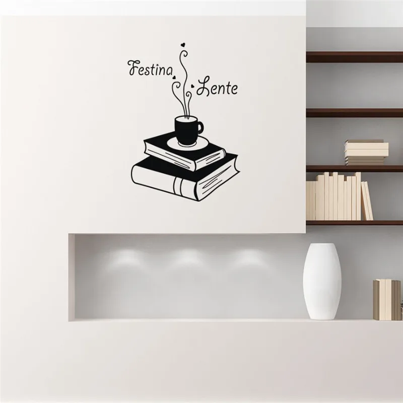 Фестина Линт Цитата Наклейка на стену Книга кофе Съемный Виниловый настенный