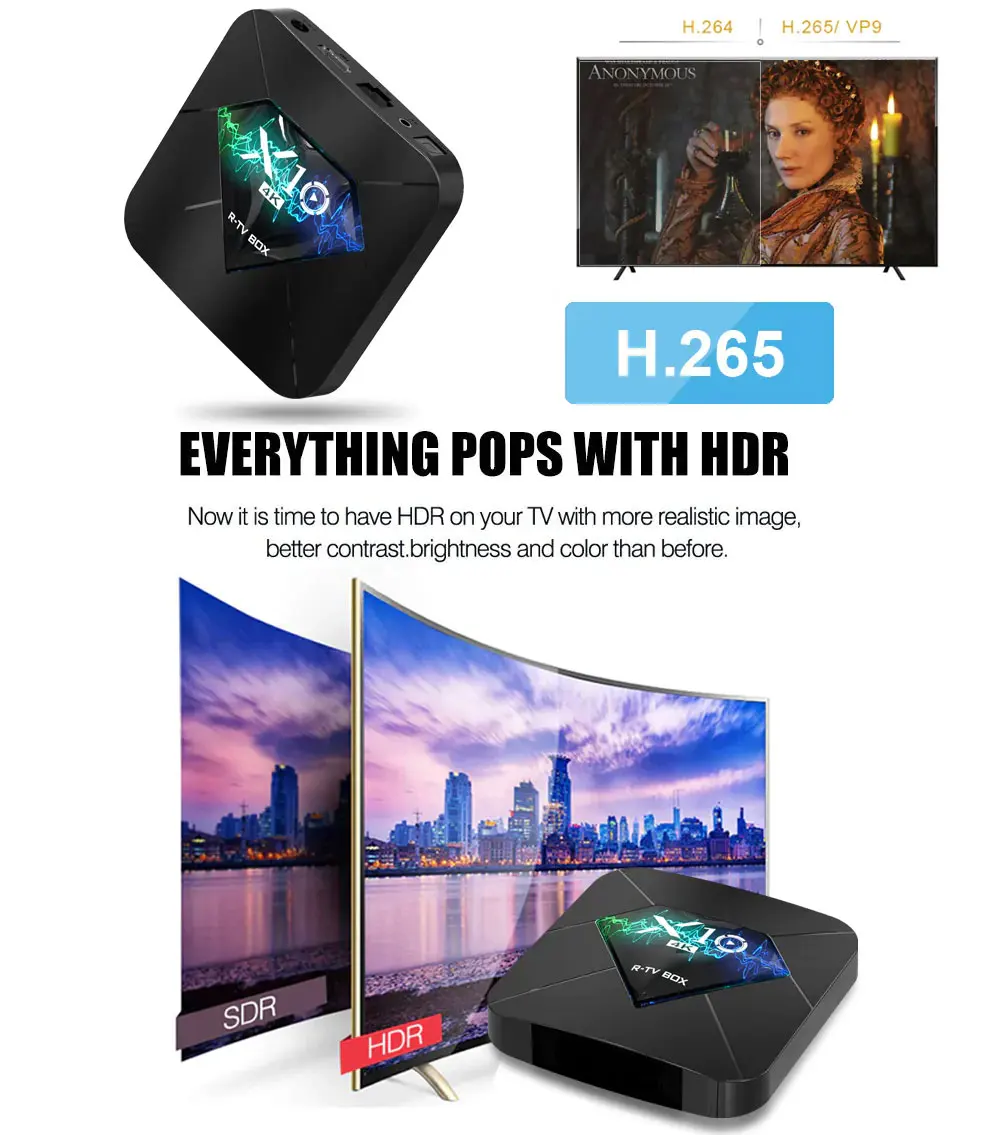 LEORY R-tv Box X10 ТВ приставка S905W 2 Гб 16 Гб 100 м LAN wifi bluetooth 4,0 Android 4K H.265 VP9 телеприставка 2,4G/5,0G wifi