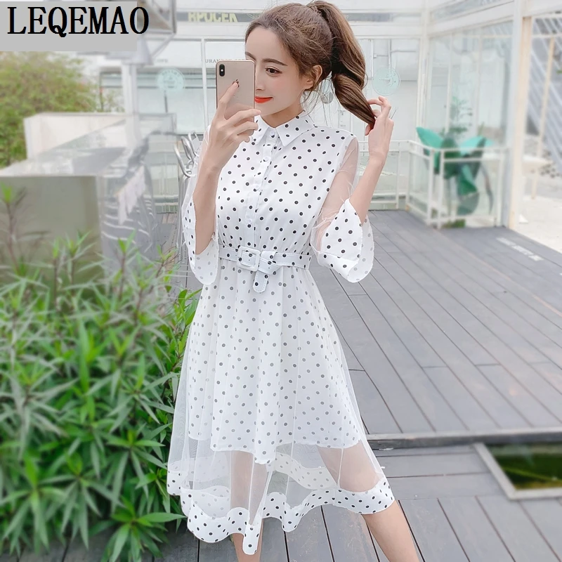 2019 новые весенние женские шифоновые в горошек платья с длинным рукавом