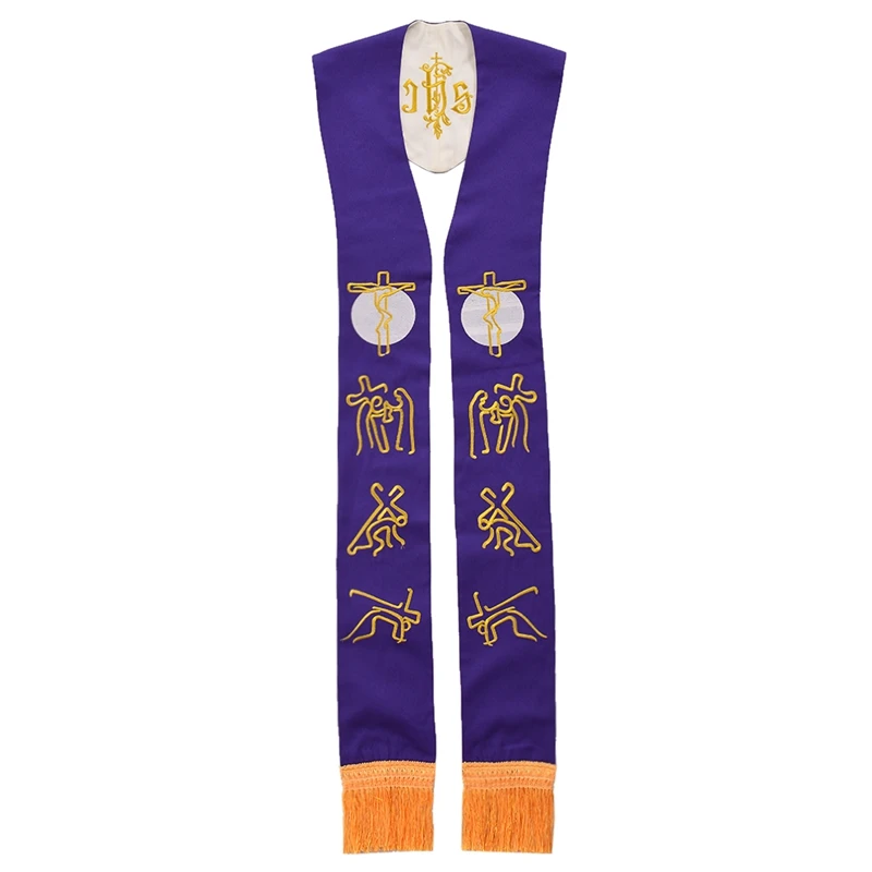 Religion Priest Scarves Stole Cross Grape Figure Embroidery Tassels Minister Clergy Formal Church Stole