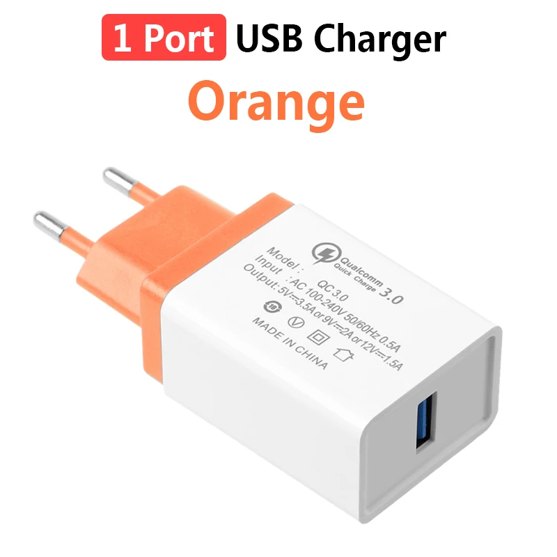 1 USB Orange Быстрое зарядное устройство QC3.0 USB настенное зарядное устройство s адаптер с европейской вилкой для iPhone X samsung Xiaomi универсальное устройство для быстрой зарядки мобильного телефона - Тип штекера: 1 USB Orange