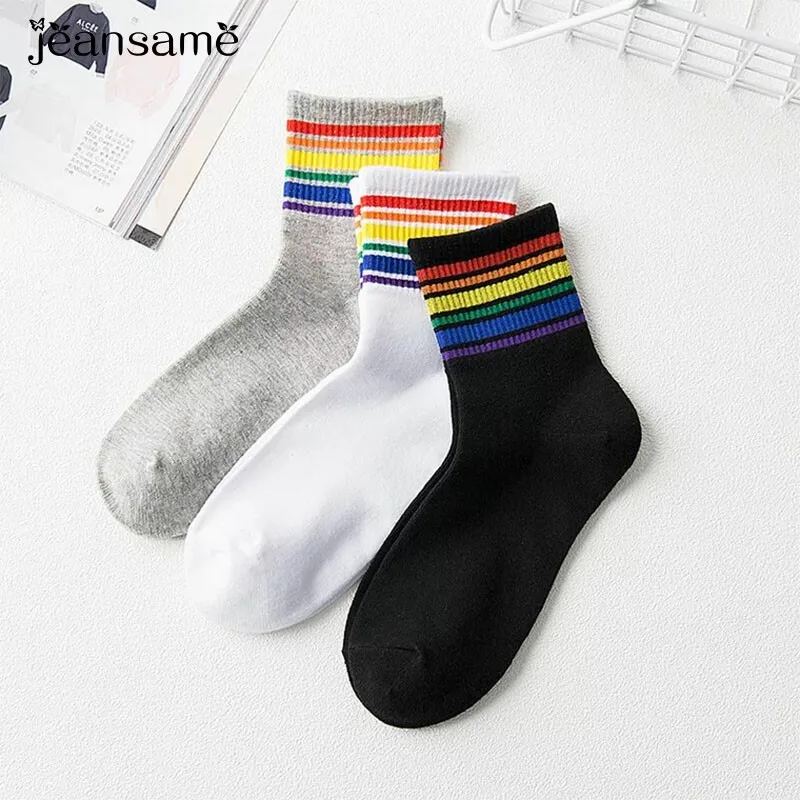 Радужная кожа модные дикие женские дышащие удобные и потливые носки harajuku