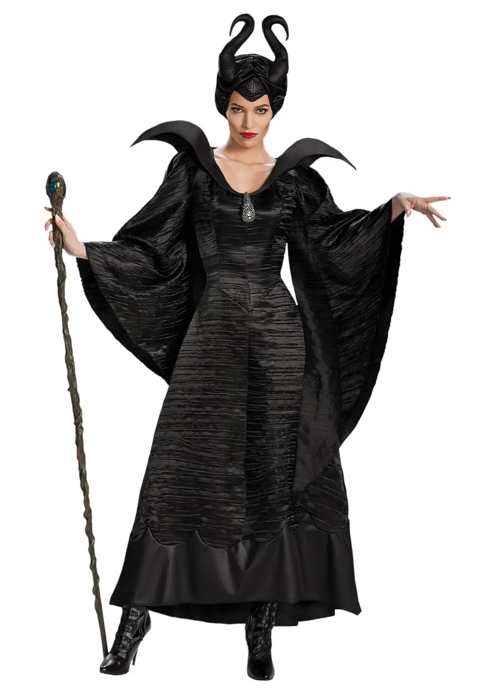 XS-3XL костюм ведьмы для взрослых женщин Deluex Maleficent крестильное черное платье косплей нарядное платье наряд