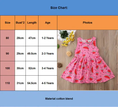 Girl Kids Clothing Dress Watermelon Printing Checks Mini Sleeveless Dresses Age 1-5 Years Summer Cotton | Детская одежда и обувь