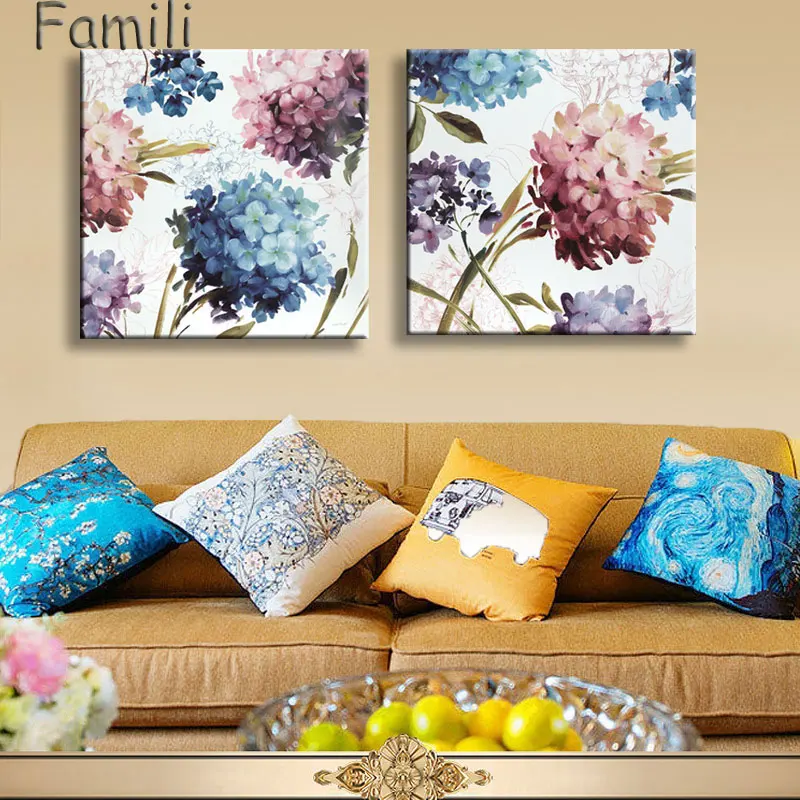 Retro Fashion 2pcs flower house ornaments children living room Decoration Canvas Painting on wall Hanging home decor unframed | Дом и сад