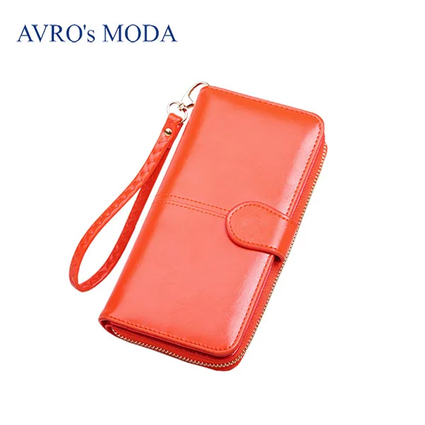 orange Бренд AVRO MODA, женские длинные кошельки из искусственной кожи,, горячая распродажа, кошелек на молнии с ремешком, сумка для денег, карман для монет, телефона, клатч - Цвет: orange