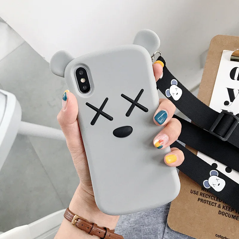 3D милый мультяшный медведь чехол для телефона для iPhone 7 7plus 8 8plus 6 6s plus X XS XR MAX Мягкий силиконовый чехол Кроссбоди Ремень для девочек