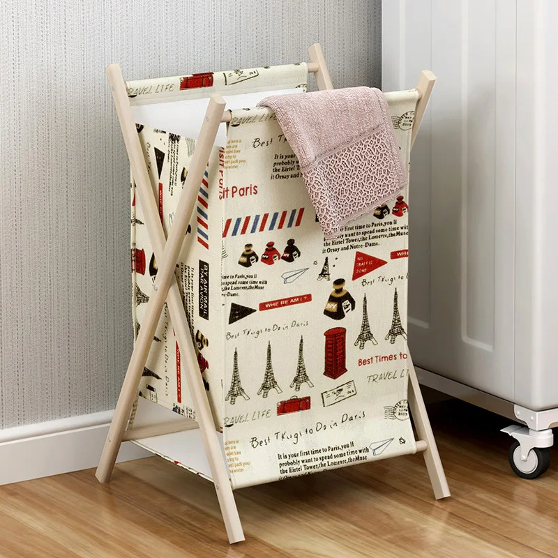 Multi-function Large Capacity Storage Basket Wood Durable Folding Laundry Thick Cotton Linen Baby Toys Dirty Clothes | Дом и сад