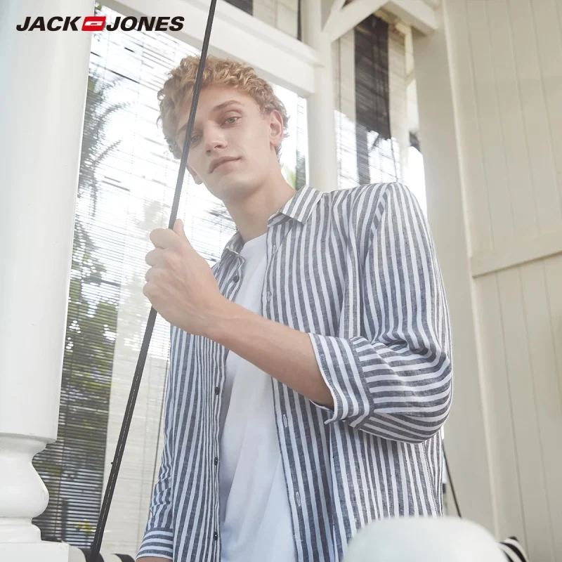 JackJones Men's 100% Cotton Printed Striped Shirt Basic Menswear E|219231501 | Мужская одежда