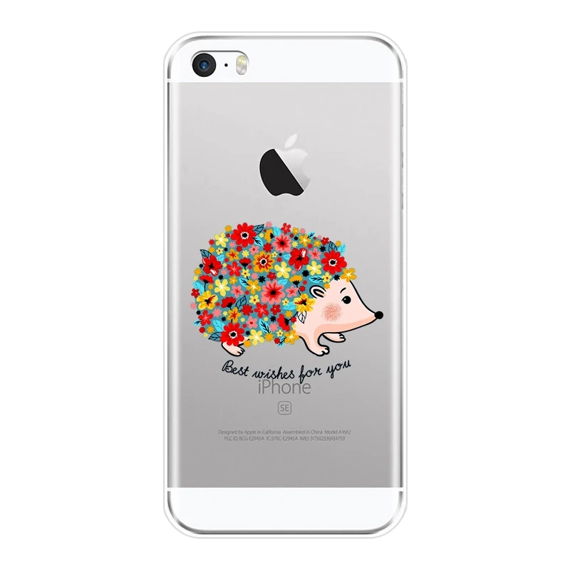 Чехол-накладка для Apple iPhone 4 4S 5 5C 5S SE силикон с рисунком ежика сердца милых цветов |