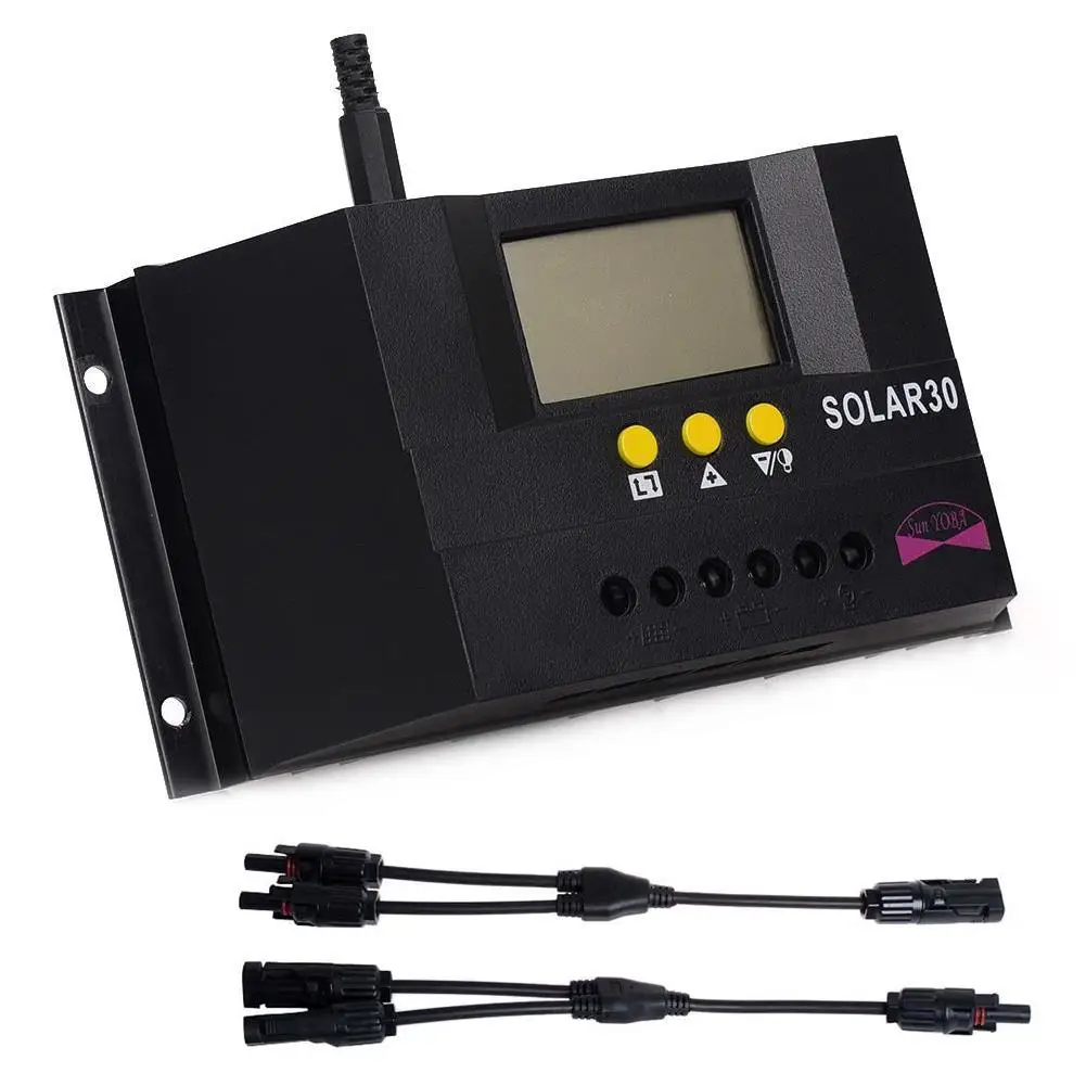 ЖК дисплей 30а ШИМ Солнечная панель регулятор заряда батареи Контроллер 12 В/24 В + 1