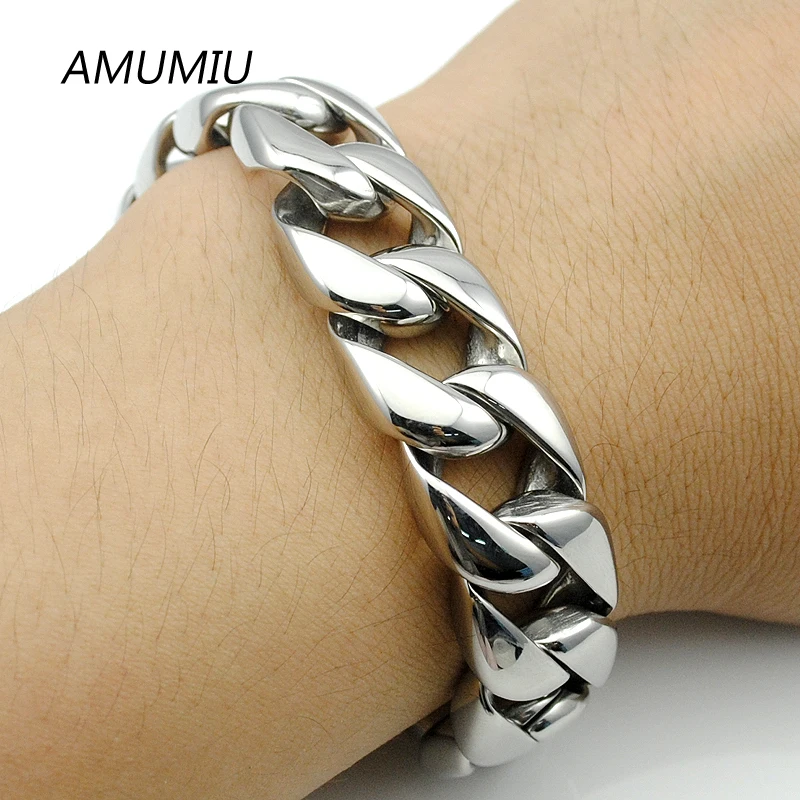 AMUMIU модный браслет из нержавеющей стали в стиле панк Рок крутой мини овальный