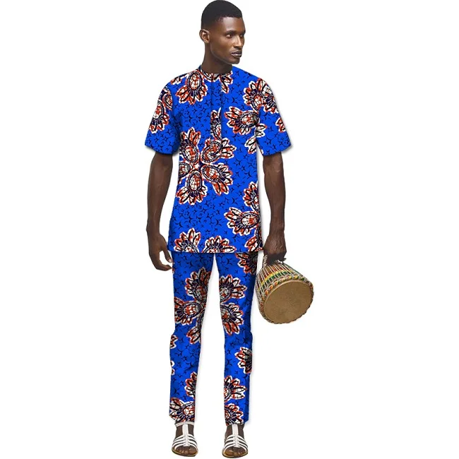 African Men Sets Fashion Print Tops+Trousers Set Printing Clothing Dance Festive Costume Africa Customized | Тематическая одежда и