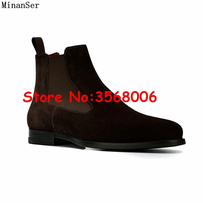 Мужские замшевые ботинки ручной работы натуральная кожа без застежки круглый