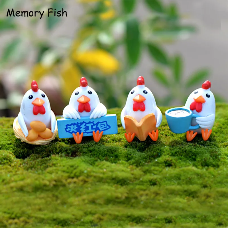4 дизайн Мини Забавный милый смоляный цыпленок и курица микро садовый декор аниме