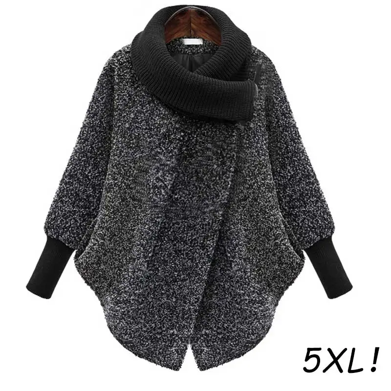 6XL Knitted Turtleneck Plus size Autumn Winter Wool Coat Women 2018 New Thick Cashmere femala Woollen jacket manteau femme hiver