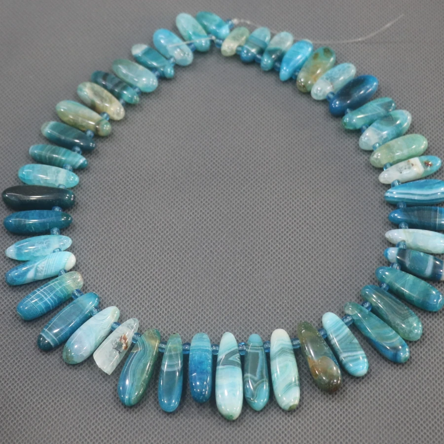 

8*15mm 38pcs Blue Stone Point Pendant Beaded, Natural Druzy Faceted Stone Beads Gems Connector Pendant, 15.5inch Strand