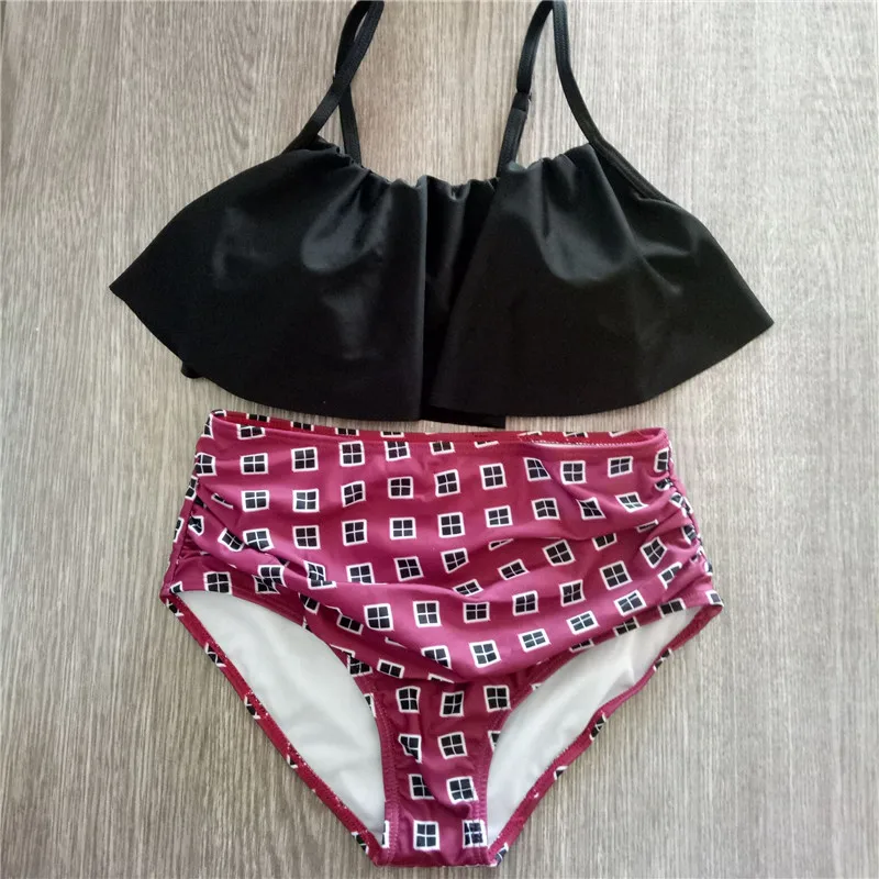 CEODOGG 2018 Bikinis Women Swimwear High Waist Swimsuit Halter Sexy Bikini Set Retro Bathing Suits Plus Size XXL CB128 |