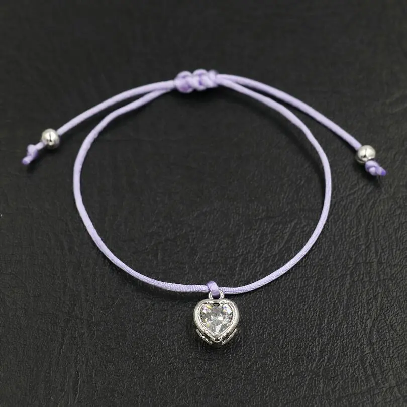 Lucky Forever Love Heart Charm Bracelet Silver Color Men Women Shiny Zircon AAA Red Rope Thread Couples Bracelets Girl Jewelry | Украшения