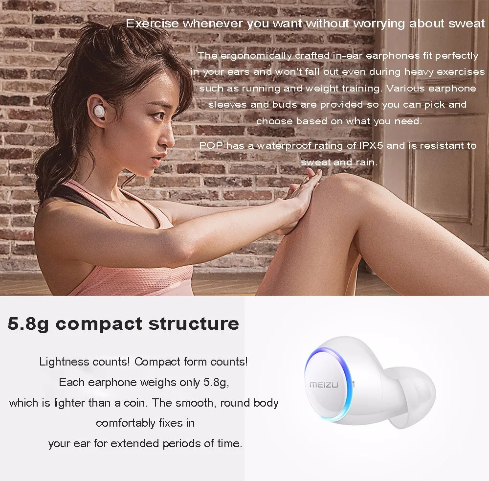 MEIZU POP TWS настоящие беспроводные bluetooth-наушники с голосовым управлением IPX5 водонепроницаемые стерео спортивные наушники-вкладыши с микрофоном