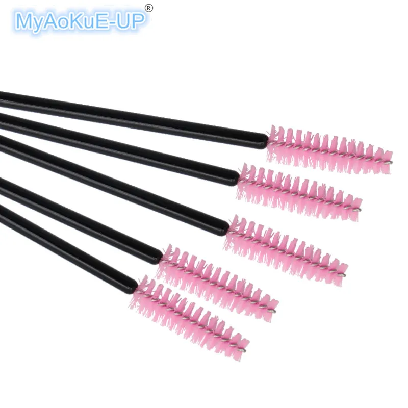 500 pcs Black Handle Pink Brush Lash Makeup Mascara Wands Applicator Spoolers Disposable for Eyelashes | Красота и здоровье
