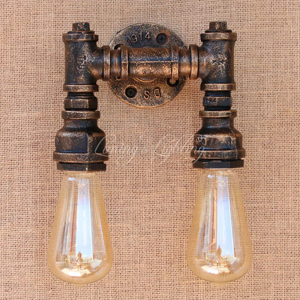 Ретро 2 головки света железная водопроводная труба винтажная настенная лампа