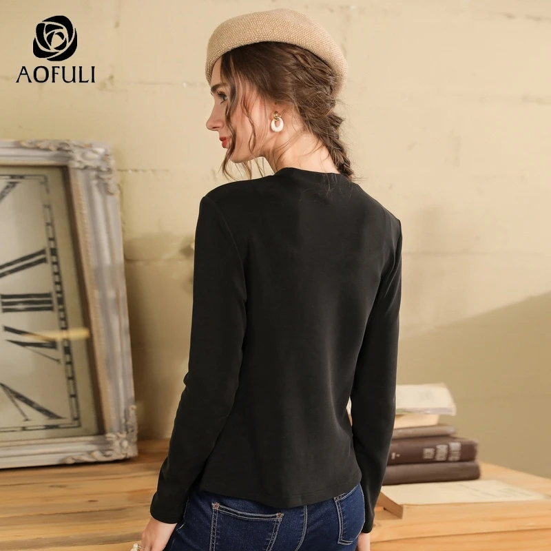 L/XL/4XL Классический женский черный Свитшот с длинным рукавом короткий топ
