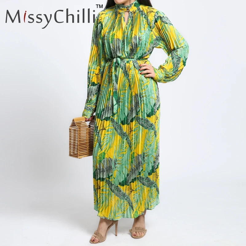 MissyChilli Плиссированное Платье макси с длинным рукавом женское свободное Бохо праздничное пляжное длинное платье Летнее сексуальное элегантное платье vestido