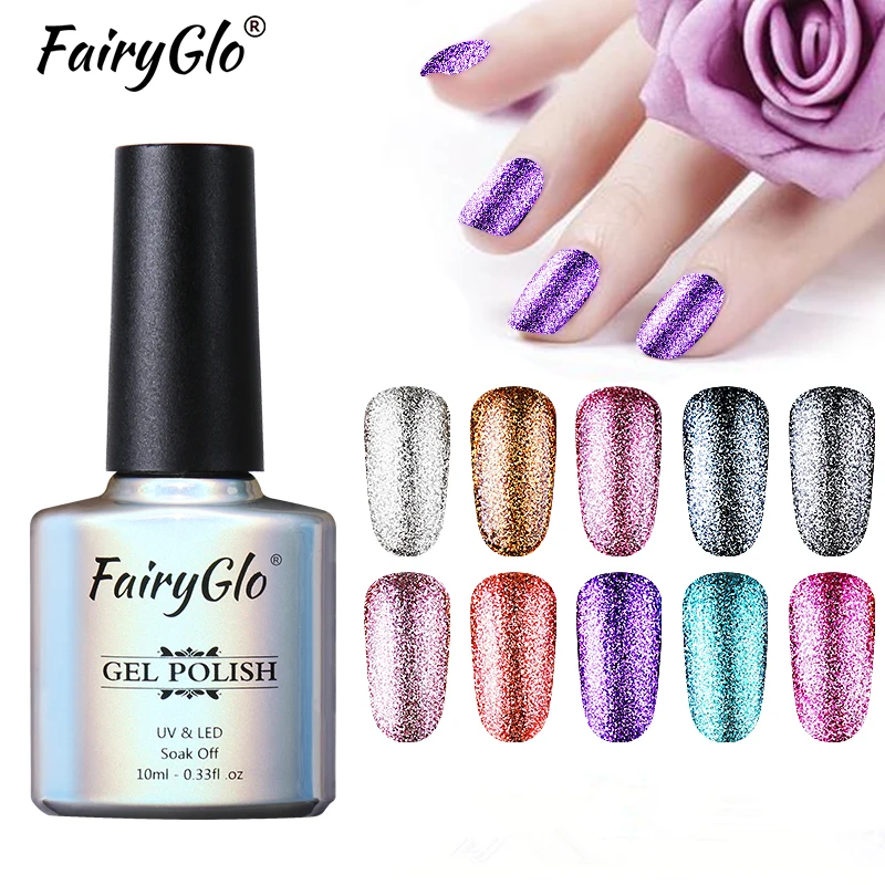 FairyGlo 10ml Platinum Nail Gel Varnish Semi Permanent Art Glitter Polish Soak off UV Enamel Lacquer | Красота и здоровье