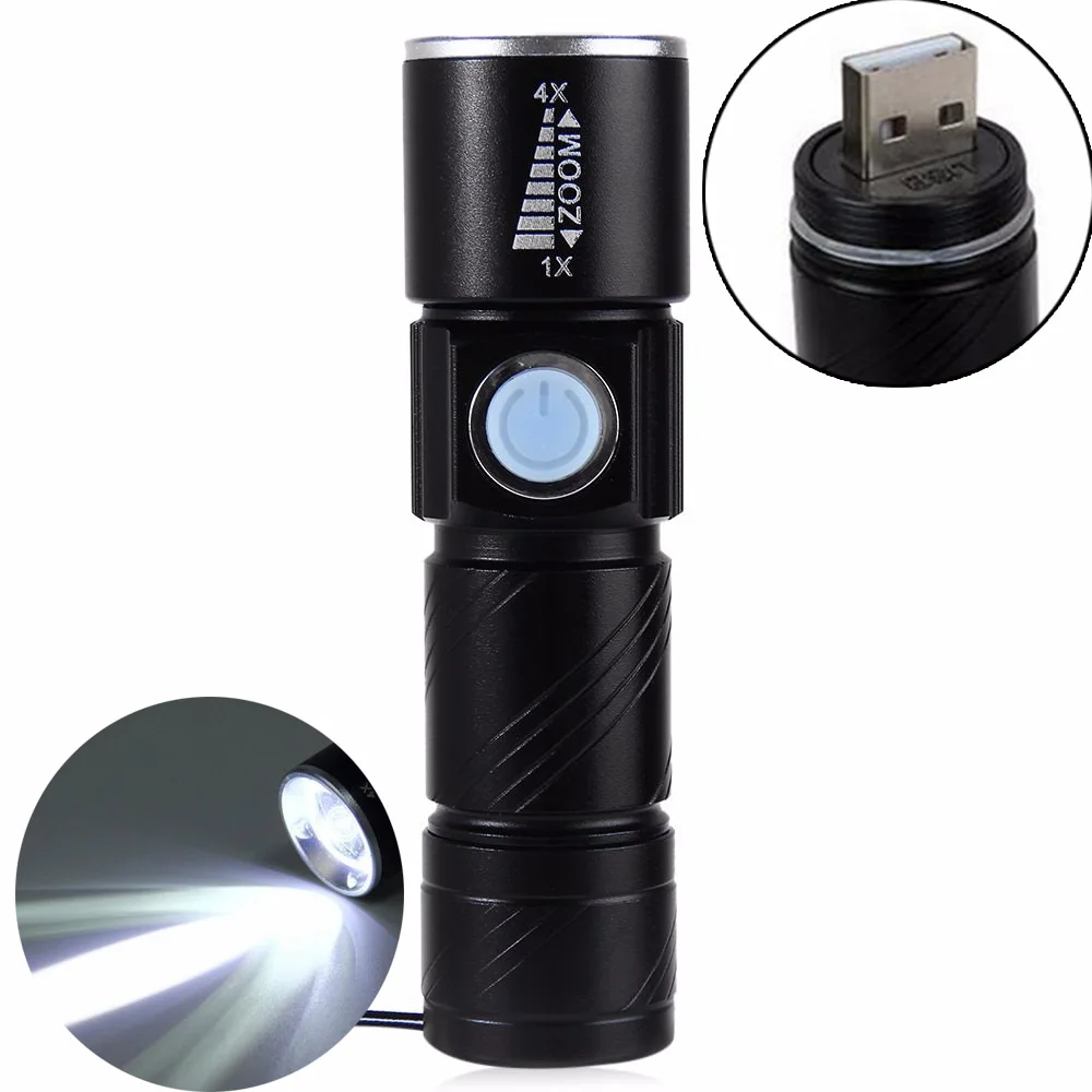 Фото 3 режима тактический фонарик мини зум перезаряжаемый Мощный USB светодиодный AC