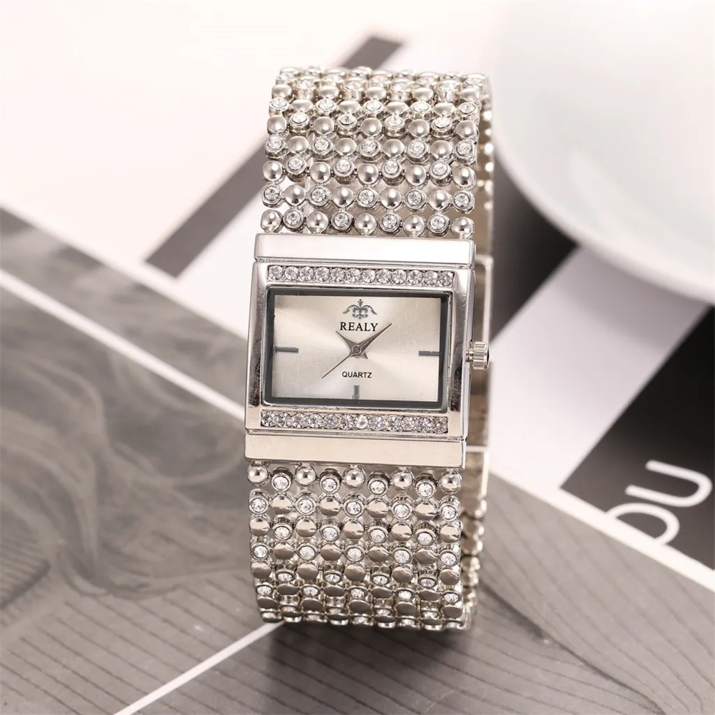 Модные женские часы Relogio Feminino, роскошные женские часы с металлическим кварцевым сетчатым ремешком, прямоугольным циферблатом и бриллиантами, женские часы