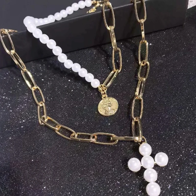 Очаровательное жемчужное ожерелье-чокер роскошное ожерелье с подвеской-крестом